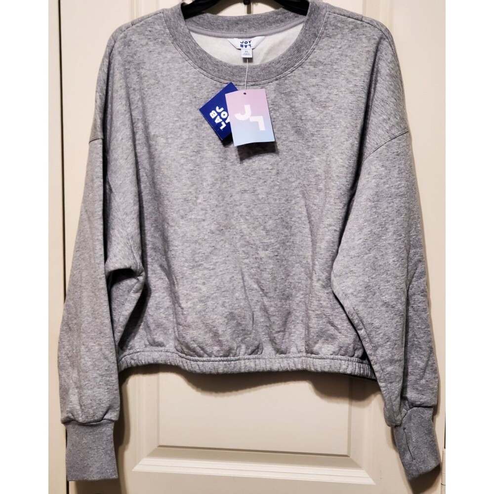 JoyLab Women's Fleece Cropped Crewneck Pullover Sweatshirt Heather Grey XL - NWT